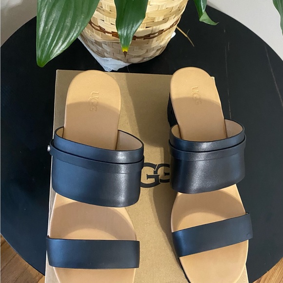 New! UGG LEATHER ESPADRILLE WEDGE MULE - Picture 4 of 6